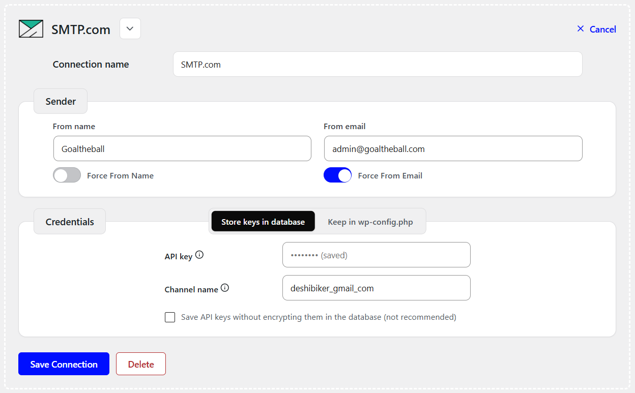 SMTP dot com Setup in wordpress